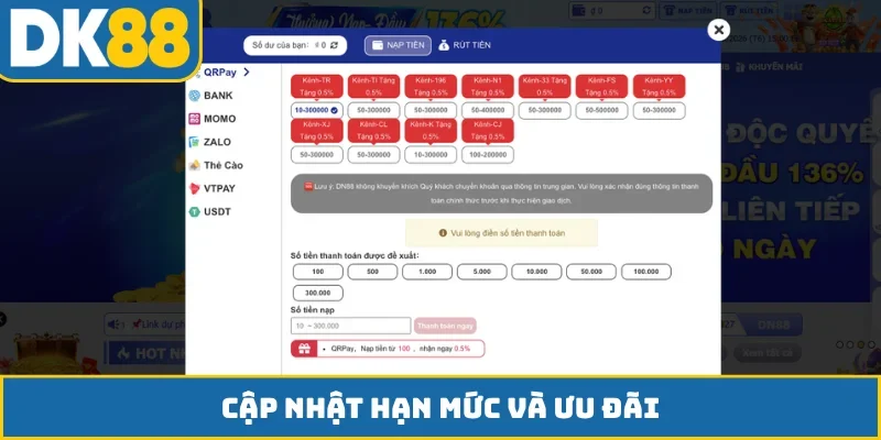Cập nhật hạn mức và ưu đãi