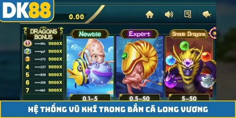 Hệ thống vũ khí trong bắn cá Long Vương